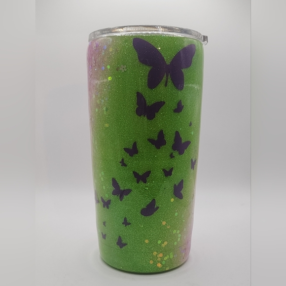 Pink Glitter Tumbler with Floral Design - Picture 2 of 4
